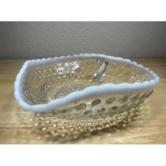 Vintage Moonstone Hobnail Opalescent Nappy Dish Anchor Hocking Trinket Candy 6” - Picture 7 of 13